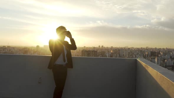 Businessman wearing virtual reality glasses