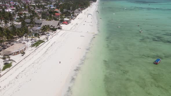 Zanzibar Tanzania  Kitesurfing Near the Shore Slow Motion