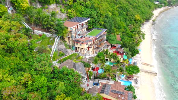 Orbiting Drone shot of the Seafari Resort in Oslob, Cebu, The Philippines.This shows the vibrance o
