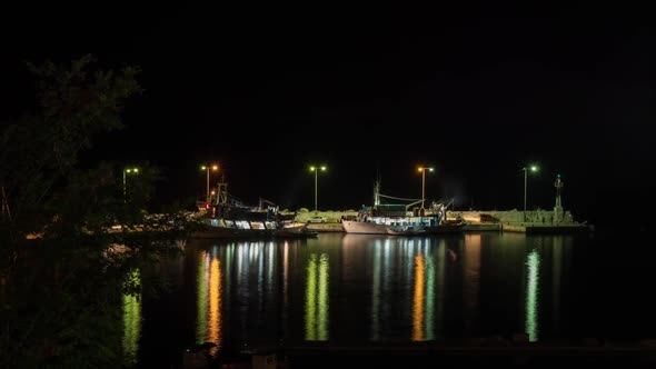  - Timelapse of Quay with Boats at Night, Greece