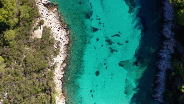 Aerial View of the Picturesque Bay at Island Korcula at Sunset Croatia