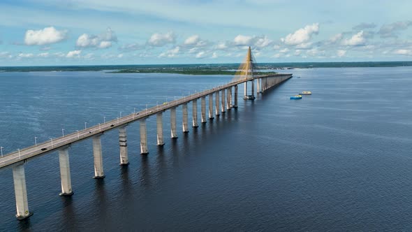 Landmark Cable Bridge at downtown Manaus Amazonas Brazil.