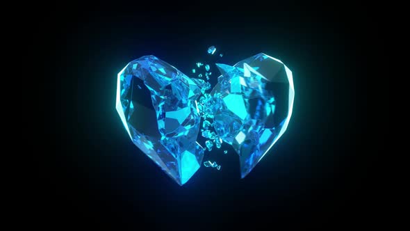 Breaking Blue Ice Crystal Heart on Dark Background