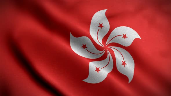 Hong Kong Flag Closeup Blowing In Wind