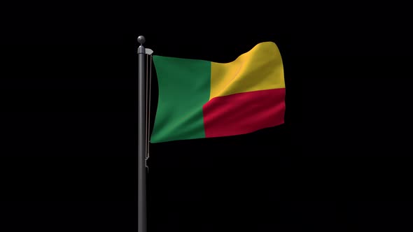 Benin Flag On Flagpole With Alpha Channel  4K