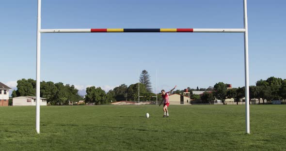 Rugby player training on the field