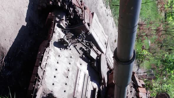 Vertical Video of a Destroyed Russian Military Equipment During the War in Ukraine