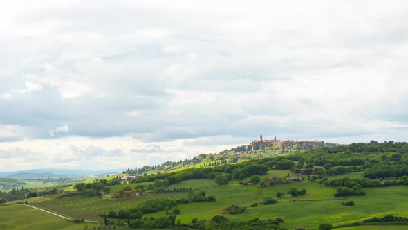 Time lapse of the clouds over the hills of Tuscany Italy