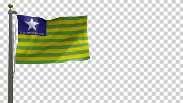 Piaui Flag (Brazil) on Flagpole with Alpha Channel - 4K