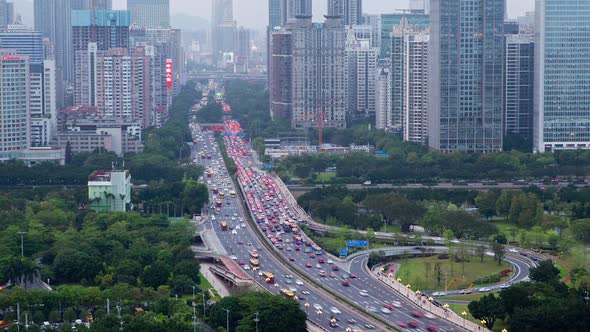 Guangzhou Middle Avenue Heavy Traffic in China Timelapse