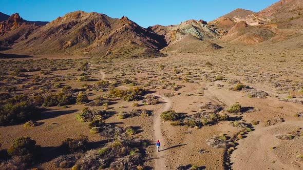 Aerial View of Active Hiker Woman Hiking on Teide National Park