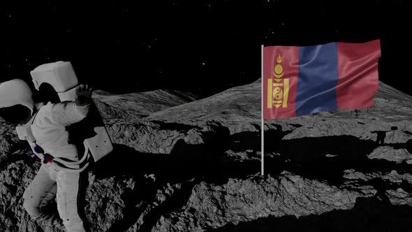 Astronaut Planting Mongolia Flag on the Moon