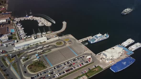 Aerial View of a Typical Ferry Boat Transport Cars and People