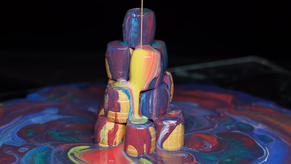 Wooden Barrels Doused with Multicolored Paints