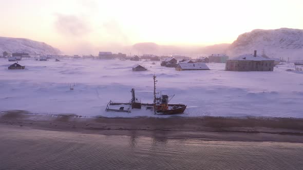 Abandoned Ship on a Coast of Barents Sea in Teriberka Murmanks