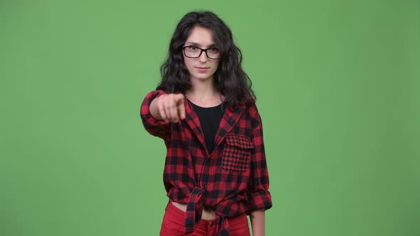 Young Beautiful Businesswoman Pointing at Camera