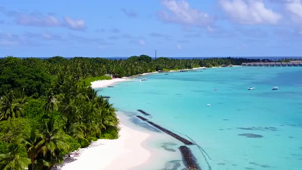 Drone nature of resort beach time by blue sea and sand background