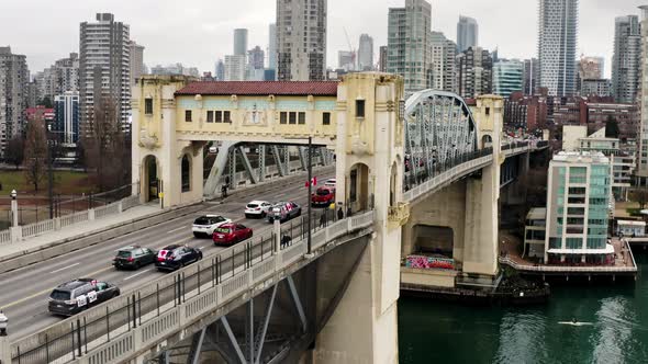 Daytime Traffic At Burrard Street Bridge In Vancouver During Freedom Convoy Truckers Protest In Cana