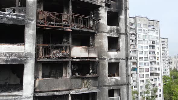 War in Ukraine  Burnt and Destroyed House in Kyiv