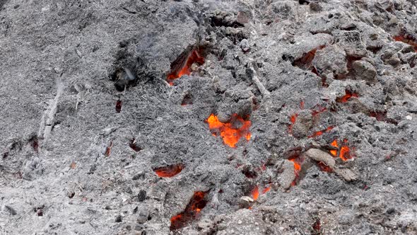 ash and coals from a strong fire.