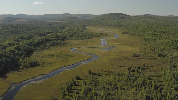 Vast establishing wide aerial Union River, Whales Back