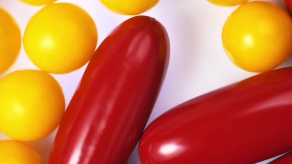 pills close-up. round yellow and red capsule pills close up