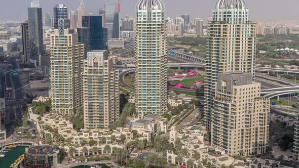 Aerial Top View of Dubai Marina Evening Timelapse