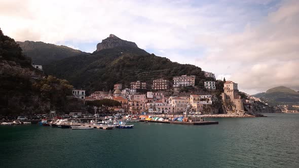 View from the sea of the seaside village of Cetara on the Amalfi Coast, Italy.
