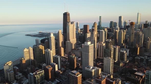 Chicago Cityscape at Sunset  Aerial View