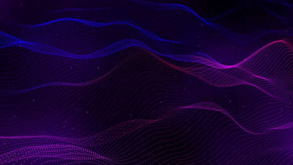 Purple Blue Color Technology Digital Particle Line Wave Background Animation