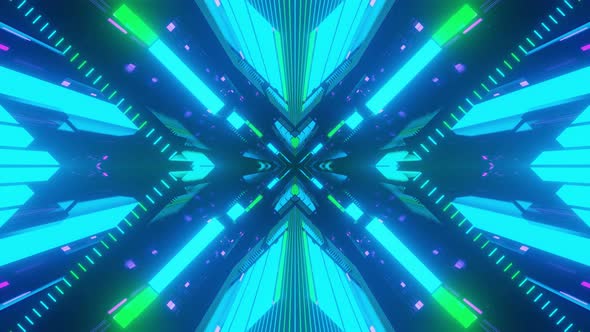 Fly Through Symmetrical Technology Cyberspace with Neon Glow