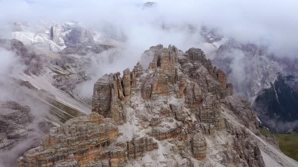 Fly Over Famous Italian Park Tre Cime Di Lavaredo