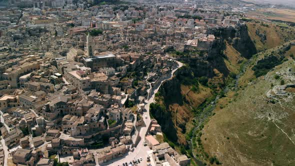 Panoramic View of Ancient Town of Matera in Sanny Day, Basilicata, Southern Italy