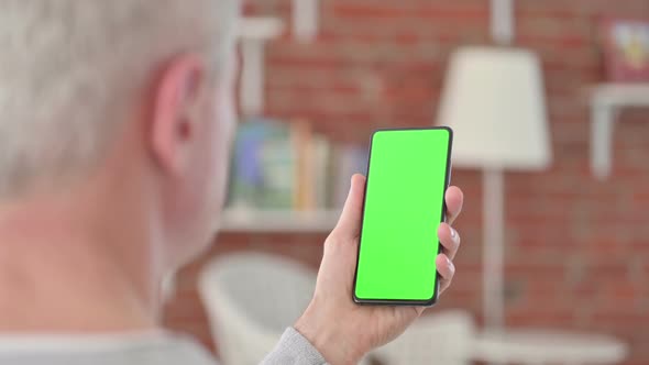 Senior Old Man Using Smartphone with Chroma Screen