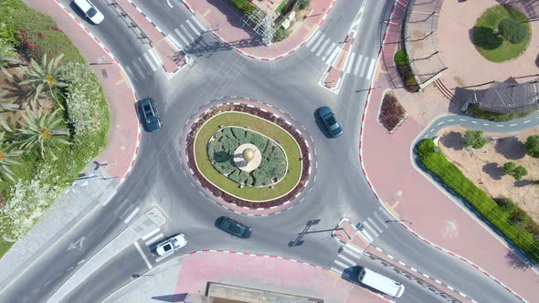 Roundabout Aerial Shot From Above At Neve Noy Neighbourhood, Netivot City, Israel