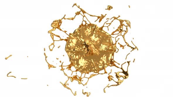 Melting gold splashes with slow motion. Alpha