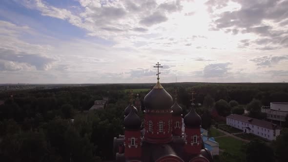 Flying Over Holy Cross Monastery and Ascension Cathedral in Lukino, Russia