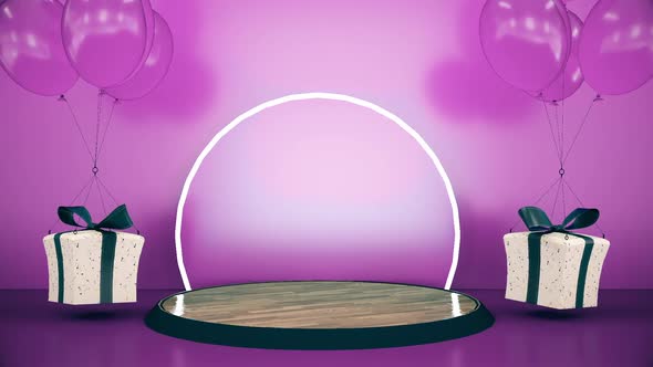 Abstract Pedestal With Gift Boxes Purple Background