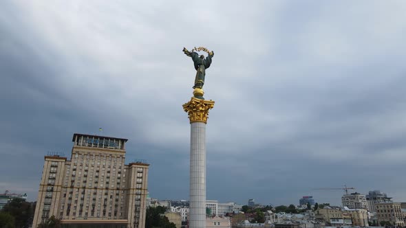 Aerial Shot The City Kyiv. Monument Of Independence Of Ukraine