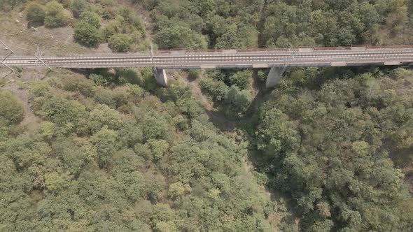 Aerial view of empty Railway bridge in Samtskhe-Javakheti region, Georgia.