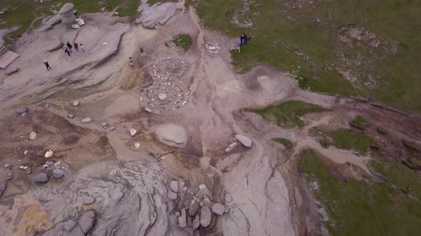 Drone aerial shot Babele rocks at bucegi mountains. Geological shapes footage Wonderful Scenery Rock