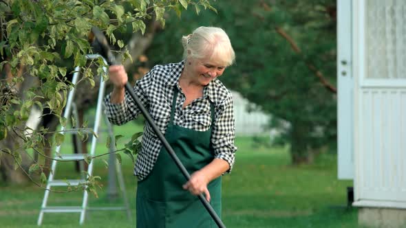 Senior Lady Working with Rake.