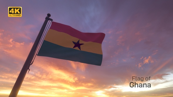 Ghana Flag on a Flagpole V3 - 4K
