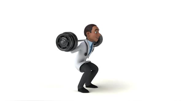3D cartoon doctor doing squats