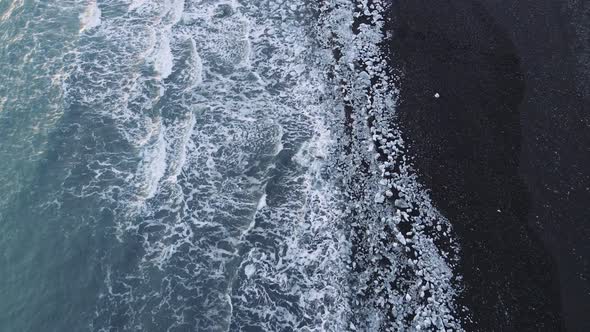 Drone Over Diamond Beach Near Glacier Lagoon of Iceland