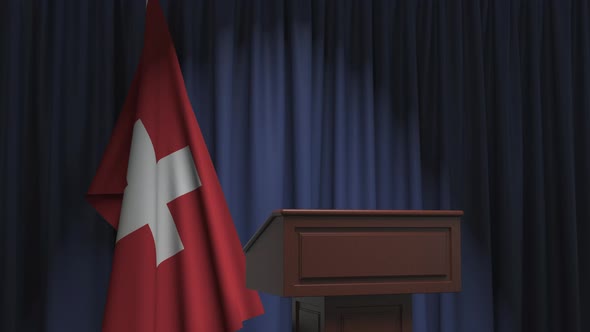 Flag of Switzerland and Speaker Podium Tribune alt