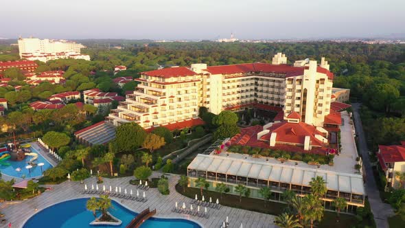 Aerial View of a Beautiful Hotel with Swimming Pools at Turkey