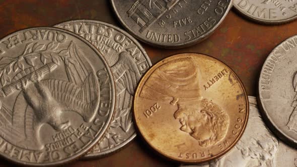 Rotating stock footage shot of American monetary coins - MONEY 0290