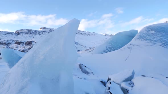 Iceland Large Blue Glacier Ice Chunk In Winter