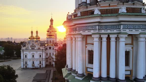 Kyiv, Ukraine: Aerial View of Kyiv-Pechersk Lavra in the Morning at Sunrise